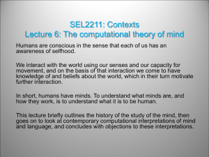 SEL2211: Contexts Lecture 6: The computational theory of mind