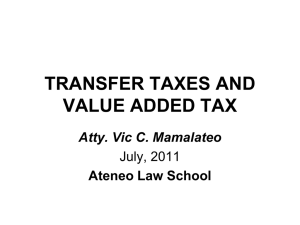 TRANSFER TAXES AND VALUE ADDED TAX
