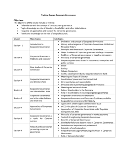 Training Course: Corporate Governance Objectives: The objectives