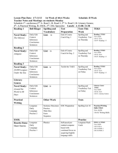 Lesson Plan Date: 1/7-11/13 1st Week of 4th 6 Weeks Schedule: B