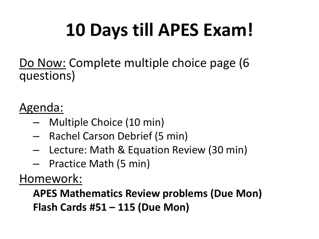 APES Math And Equation Review