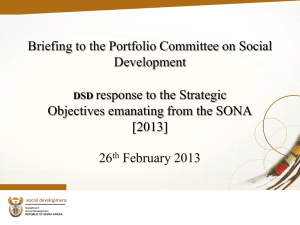 (DSD) Response to Strategic Objectives emanating from SONA 2013