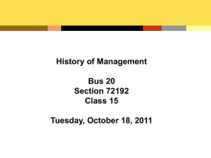 Class 15 10/18 History of Management Power Point Presentation