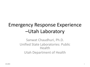 Emergency Response Experience – Utah Laboratory