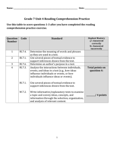 Grade 7 Unit 4 Reading Comprehension Practice Use this table to