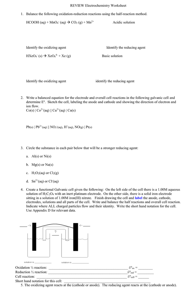 electrochemistry-worksheet