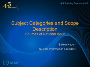 Subject Categories and Scope Description Sources of National Input