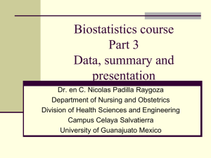 Biostatistics course Part 3. Data, summary and presentation