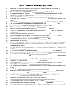 Unit 5 Chemical Bonding Study Guide Each family in the periodic