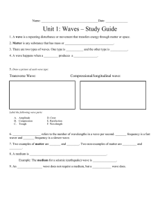 Name: Date: Unit 1: Waves – Study Guide 1. A wave is a repeating