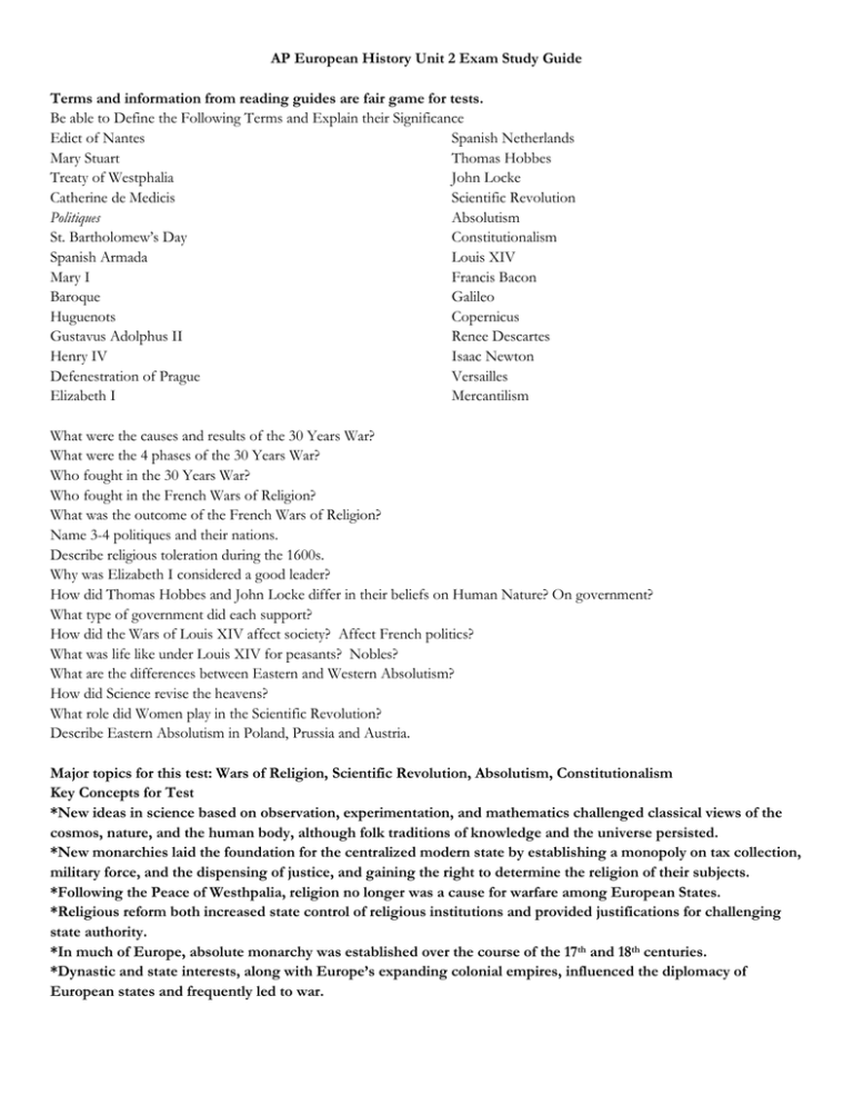 Unit 2 Test Study Guide