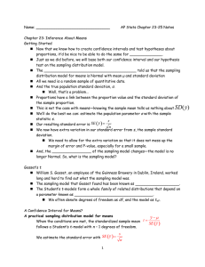 Name: AP Stats Chapter 23-25 Notes Chapter 23: Inference About