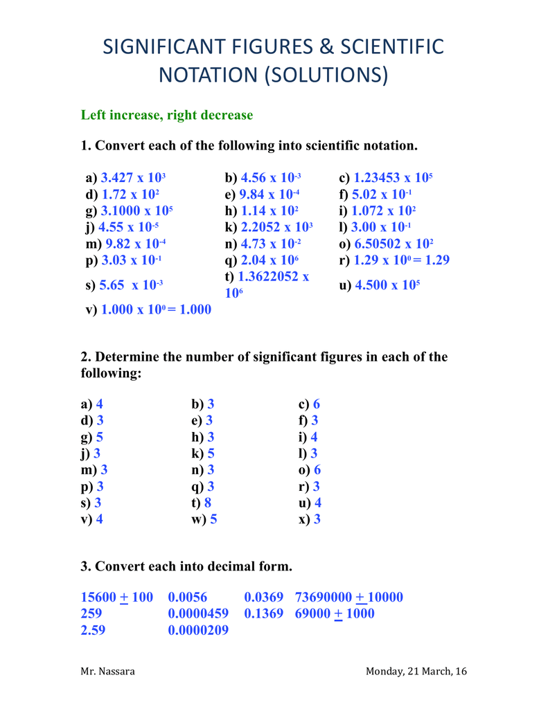 Scientific Notation Significant Figures Worksheet Answers 2