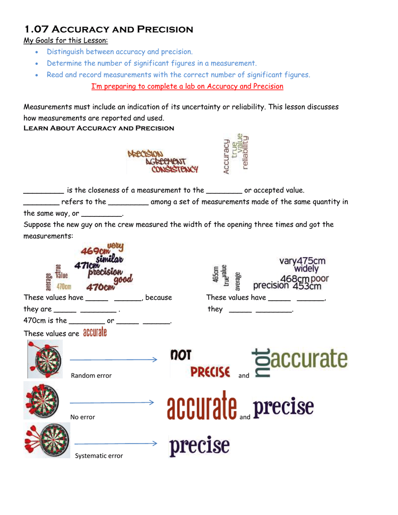 11.11 Guided Notes Intended For Accuracy And Precision Worksheet Answers