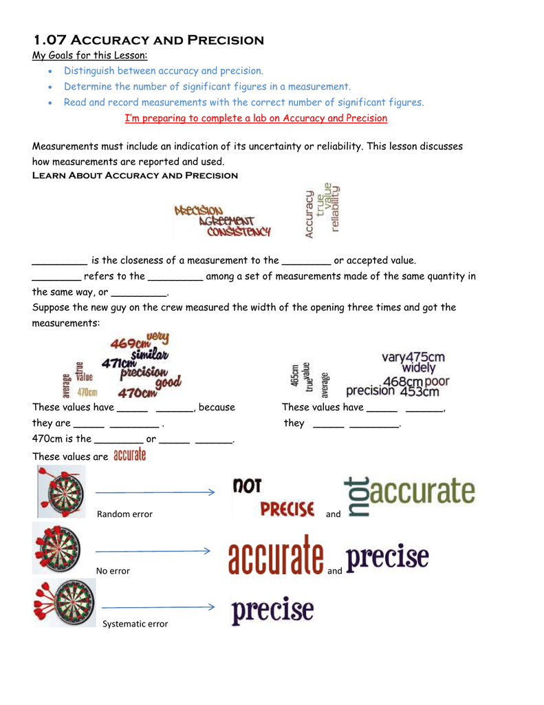 25.25 Guided Notes Within Accuracy Vs Precision Worksheet