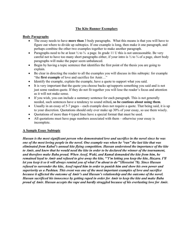 thesis statements the kite runner