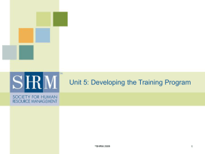 Unit #25 – Class #1 Developing a Training Program