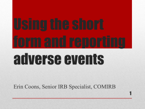 Using the short form and reporting adverse events