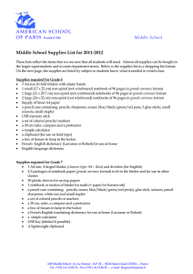Middle School Supplies List for 2011-2012