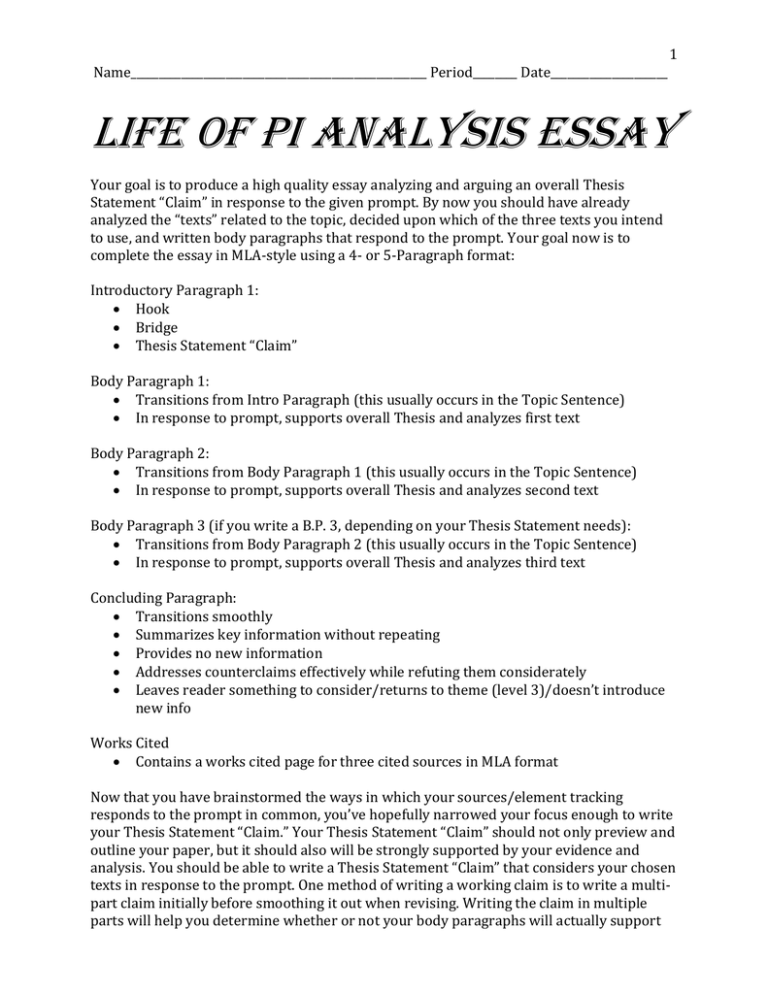 life of pi essay writing