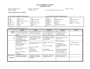 8th Grade Reading Plans for the week of Oct 19-23