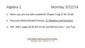 Algebra 2 Monday, 9/22/14