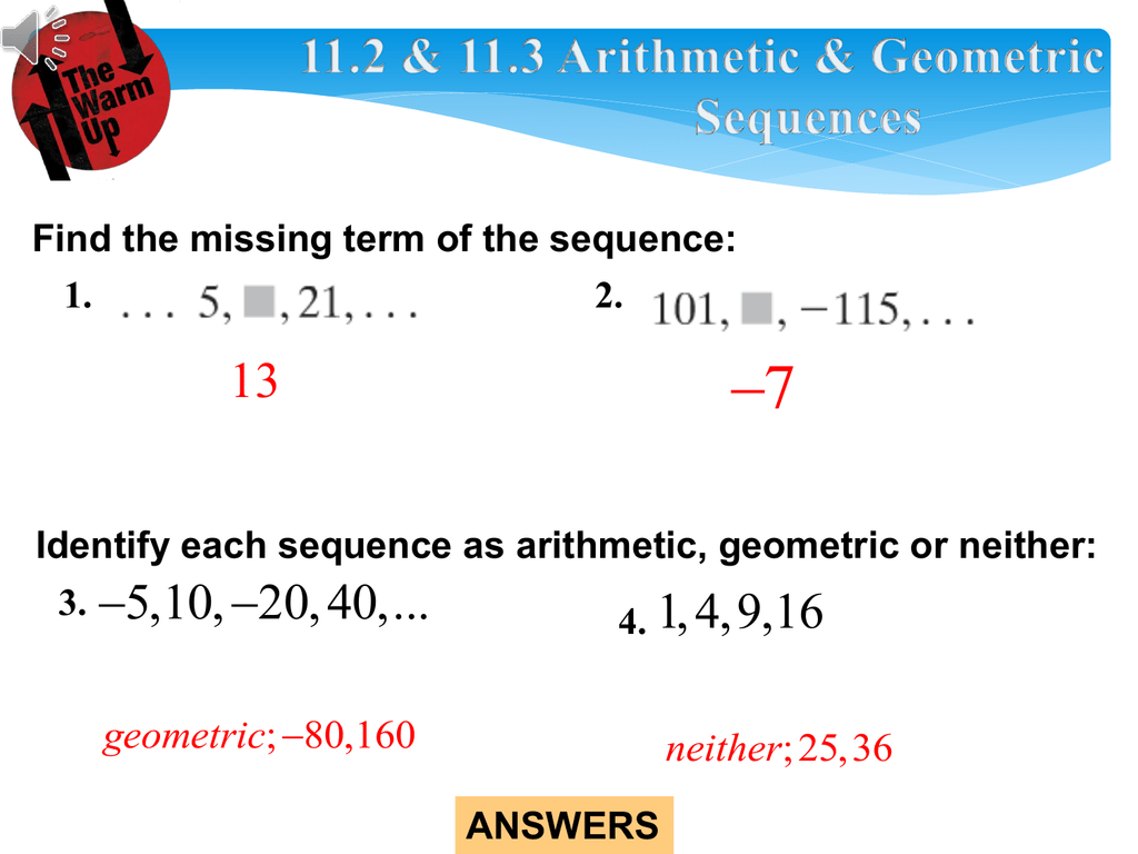221.21 and 221.21 Arithmetic and Geometric Sequence For Geometric Sequence Worksheet Answers