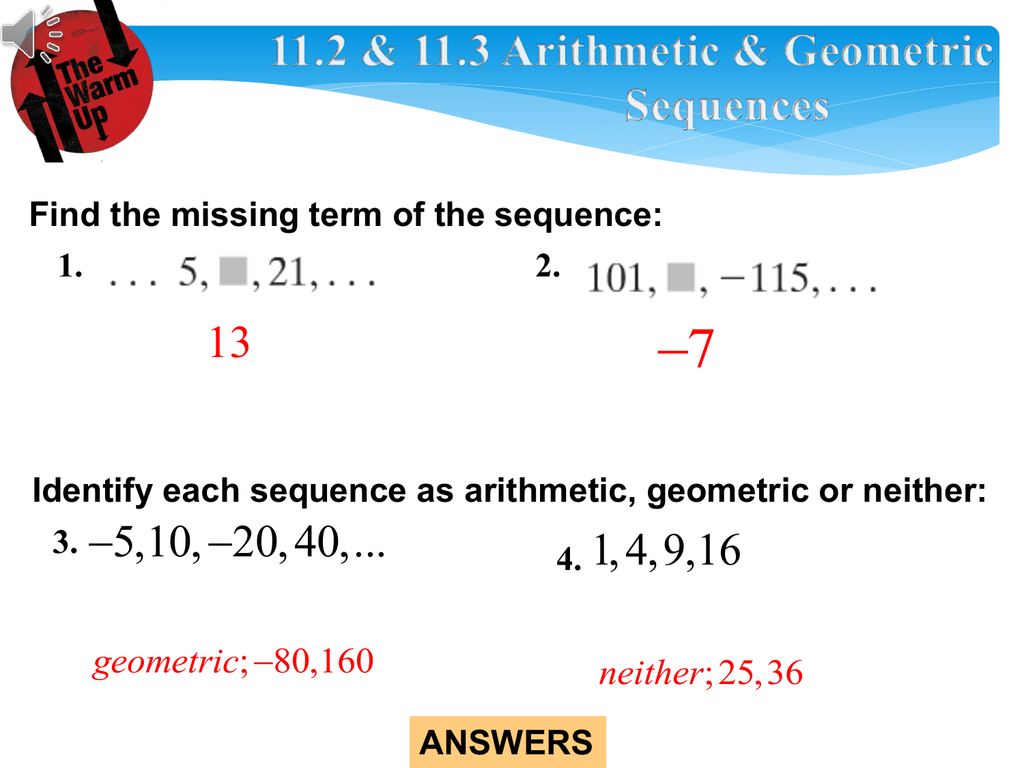 arithmetic and geometric sequences worksheet doc