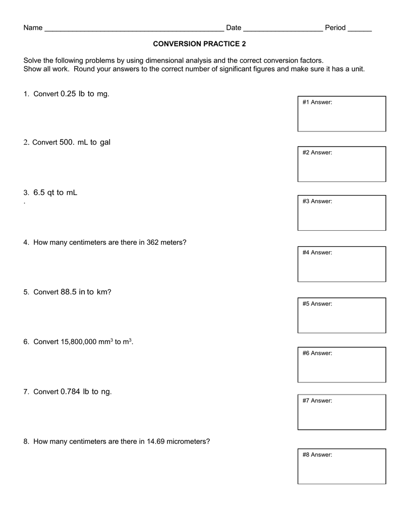 METRIC CONVERSION WORKSHEET - MHS Pre With Regard To Chemistry Conversion Factors Worksheet