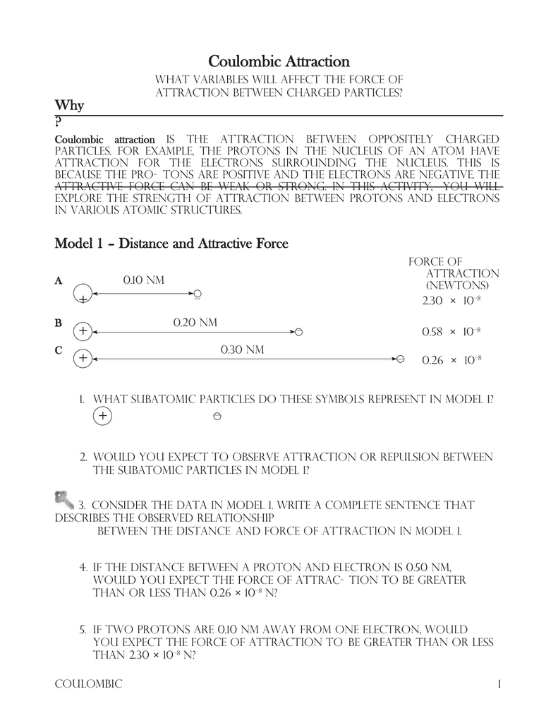 Coulombic Attraction Worksheet Greenged