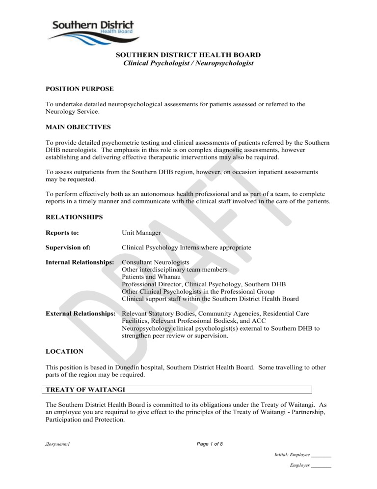 objectives Southern District Health Board