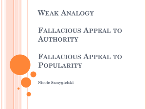 Weak Analogy Fallacious Appeal to Authority Fallacious
