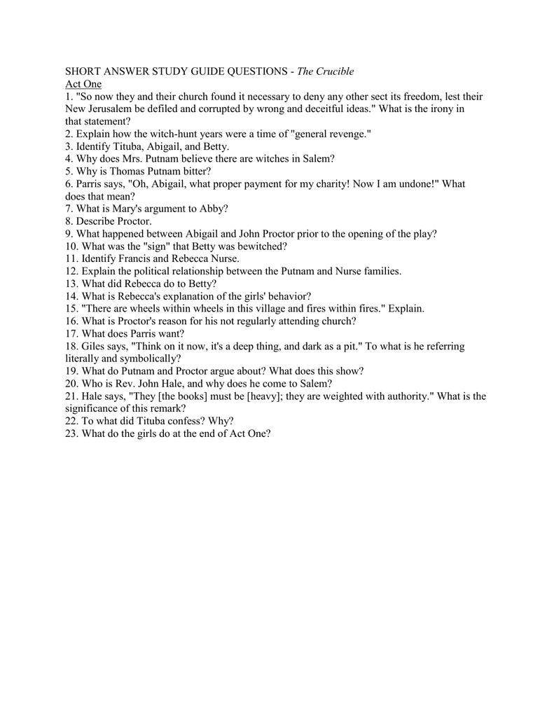 The Crucible Act 1 QUESTIONS The Crucible Act 1 QUESTIONS