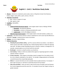English 2 – Unit 2: Nonfiction Study Guide