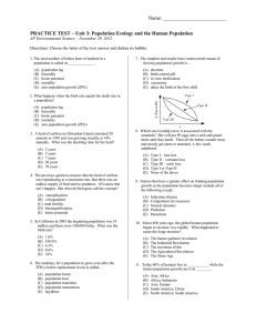 Name: PRACTICE TEST – Unit 3: Population Ecology and the