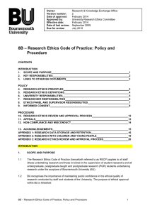 8B – Research Ethics Code of Practice: Policy and Procedure