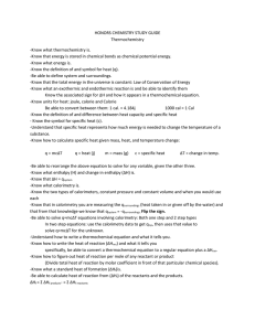 HONORS CHEMISTRY STUDY GUIDE Thermochemistry