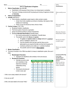 Unit 12 Classification and Kingdoms notes 2016