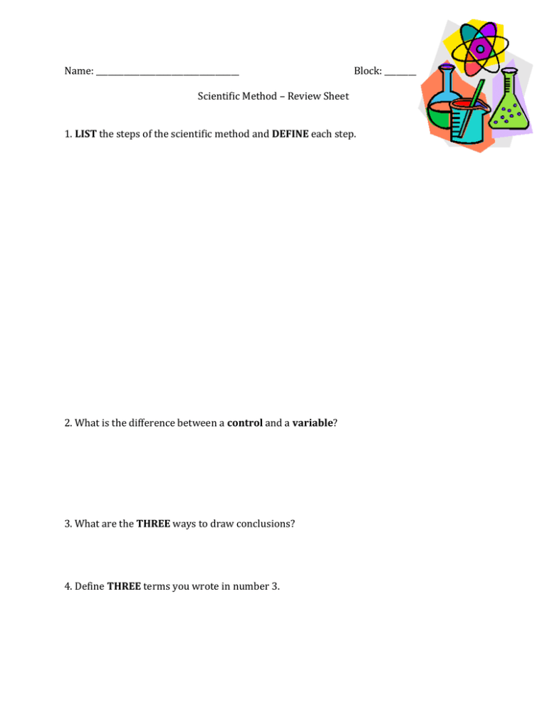 Scientific Method Review Worksheet