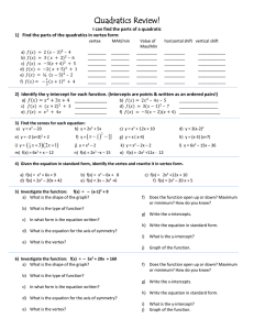 Quadratics Review #1 Quadrtics test review 1