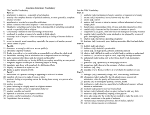 American Literature Vocabulary The Crucible Vocabulary Part A