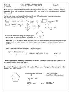 Math 212 AREA OF REGULAR POLYGONS Notes 39 C. Brownell
