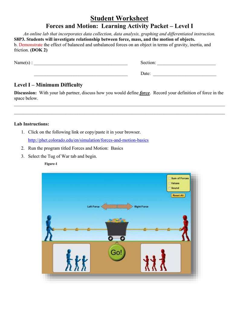 Forces and Motion Basics _Student Worksheet_Level 11 With Force And Motion Worksheet Answers
