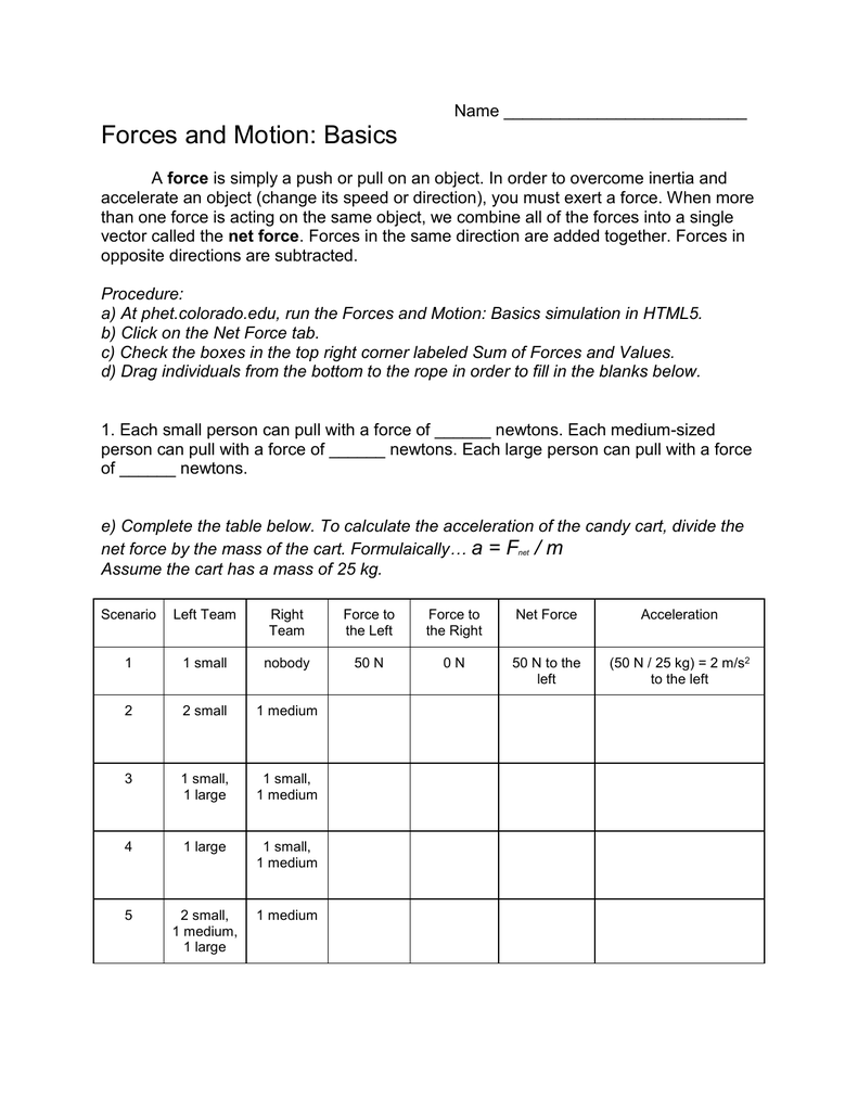 Forces And Motion Basics Phet Directions