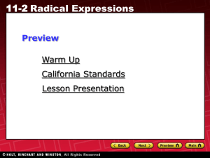 11-2 Radical Expressions
