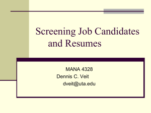 Screening Job Candidates and Resumes