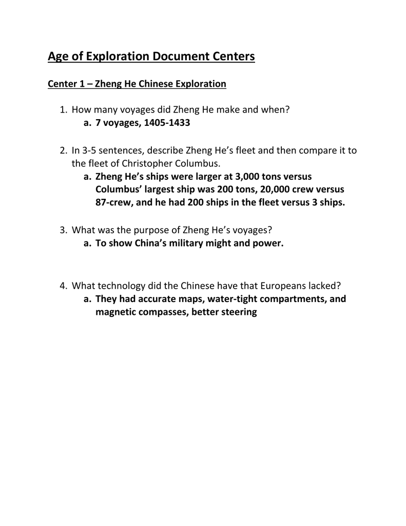 Age of Exploration Document Centers ANSWER KEY (11) Regarding Age Of Exploration Worksheet