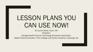 Lesson Plans You Can Use Now! - WL Clarke PCT and Health