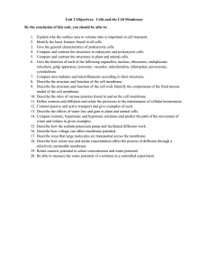 Unit 2 Objectives: Cells and the Cell Membrane By the conclusion of