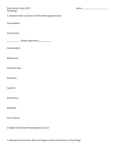Exam Review Sheet: 2013 Name: Psychology 1. Summarize the